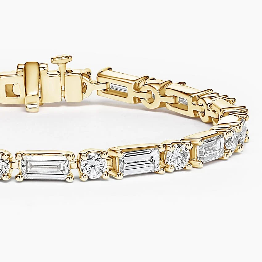 5ct Lab Diamond Tennis Bracelet | Baguette & Round Cut | IGI Certified | 10K Gold