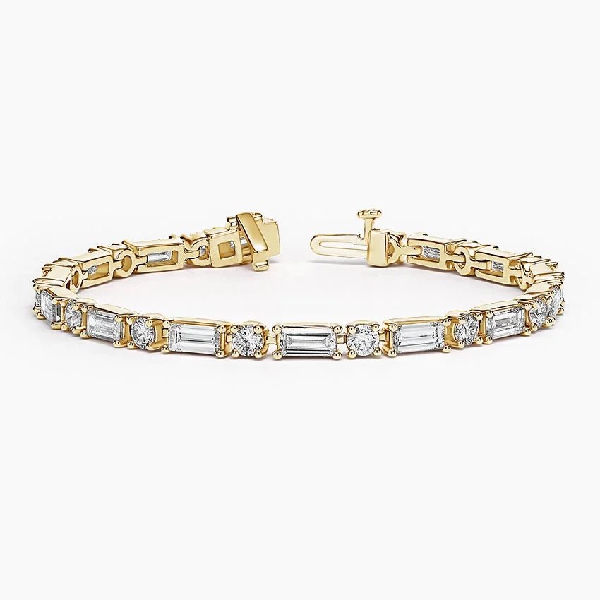 5ct Lab Diamond Tennis Bracelet | Baguette & Round Cut | IGI Certified | 10K Gold