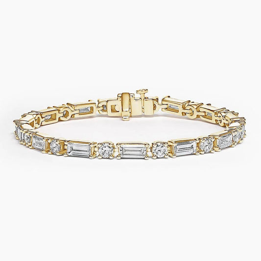 5ct Lab Diamond Tennis Bracelet | Baguette & Round Cut | IGI Certified | 10K Gold