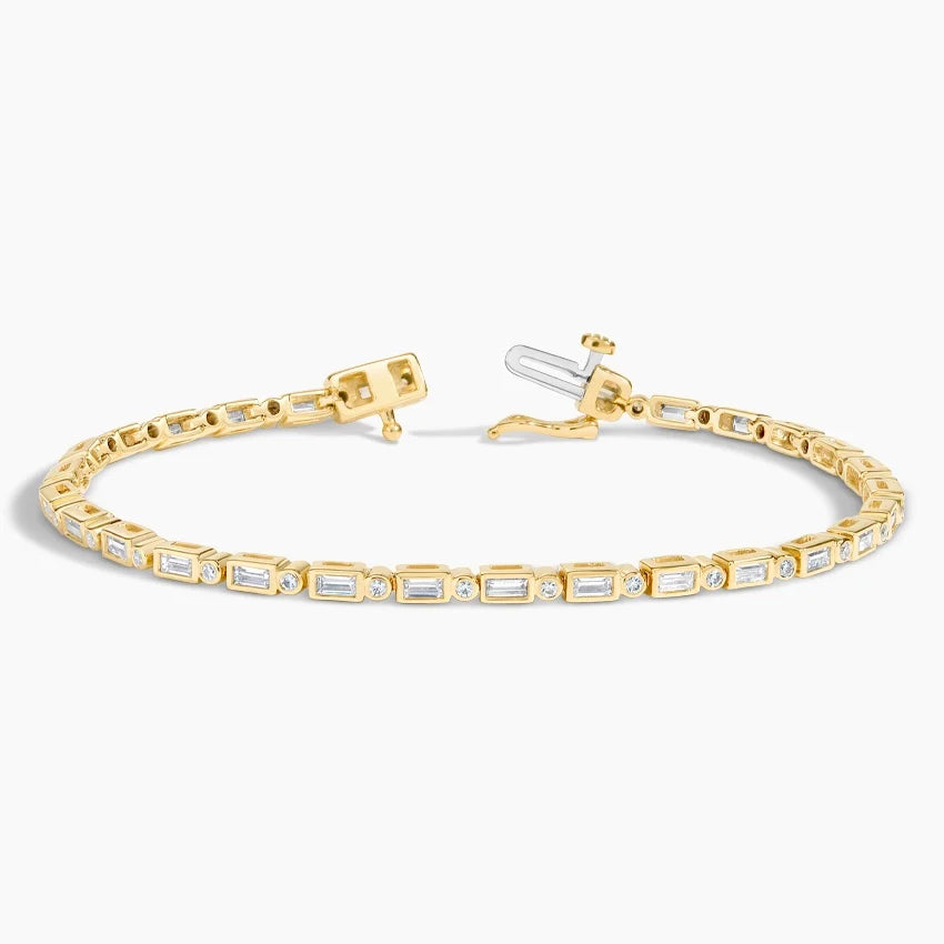 5ct Lab Diamond Tennis Bracelet | Round & Baguette Cut | IGI Certified | 10K Gold