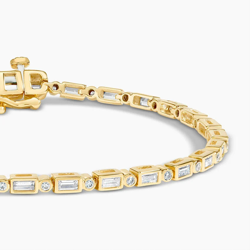 5ct Lab Diamond Tennis Bracelet | Round & Baguette Cut | IGI Certified | 10K Gold