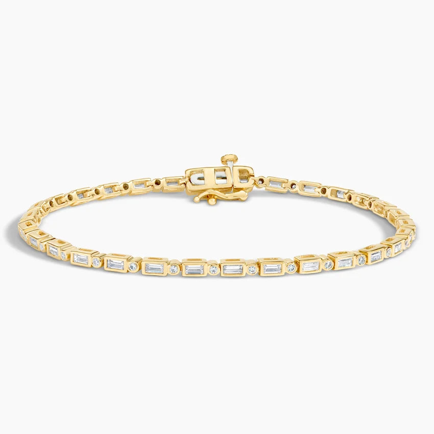 5ct Lab Diamond Tennis Bracelet | Round & Baguette Cut | IGI Certified | 10K Gold