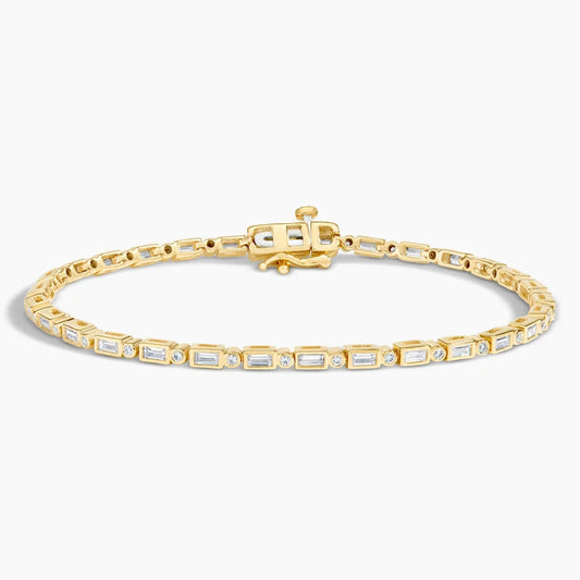 5ct Lab Diamond Tennis Bracelet | Round & Baguette Cut | IGI Certified | 10K Gold