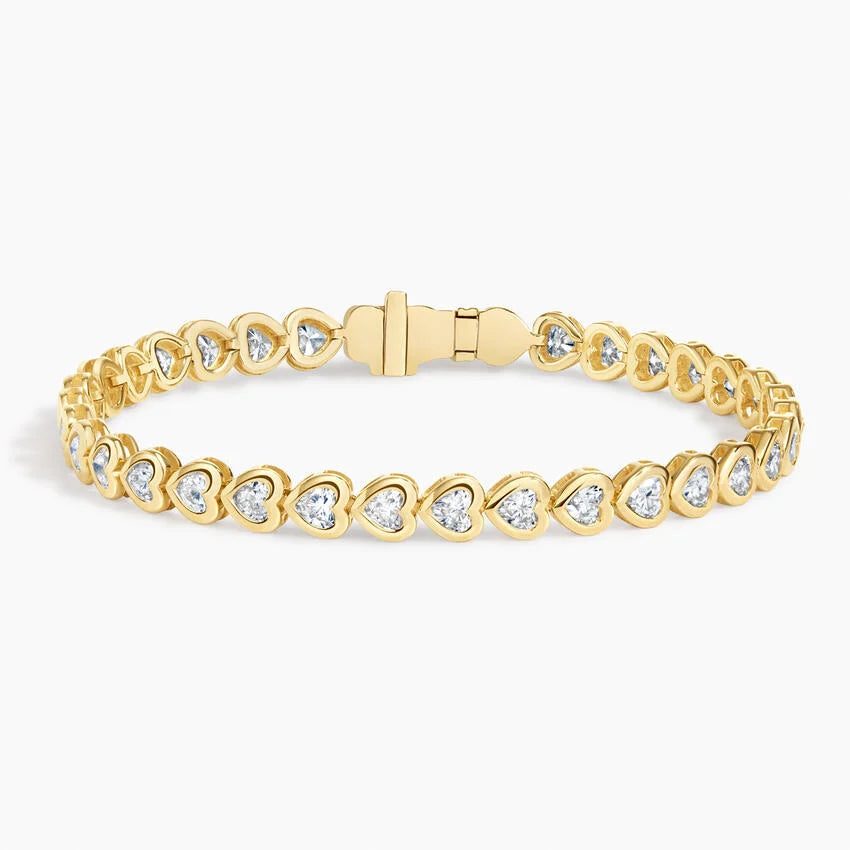 5ct Lab Diamond Tennis Bracelet | Heart Cut | IGI Certified VS | 14K Gold