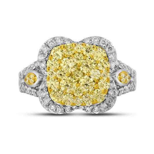 1.75ct Canary Yellow Lab Diamond Cluster Ring | 10K White Gold | Draco