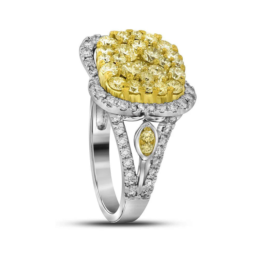 1.75ct Canary Yellow Lab Diamond Cluster Ring | 10K White Gold | Draco