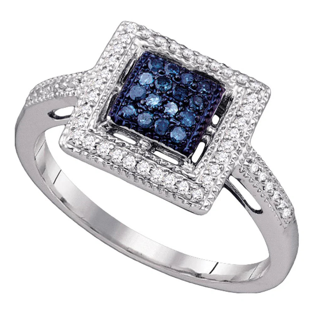 0.25ct Blue Lab Diamond Cluster Ring | 10K White Gold | VS2+ | Draco