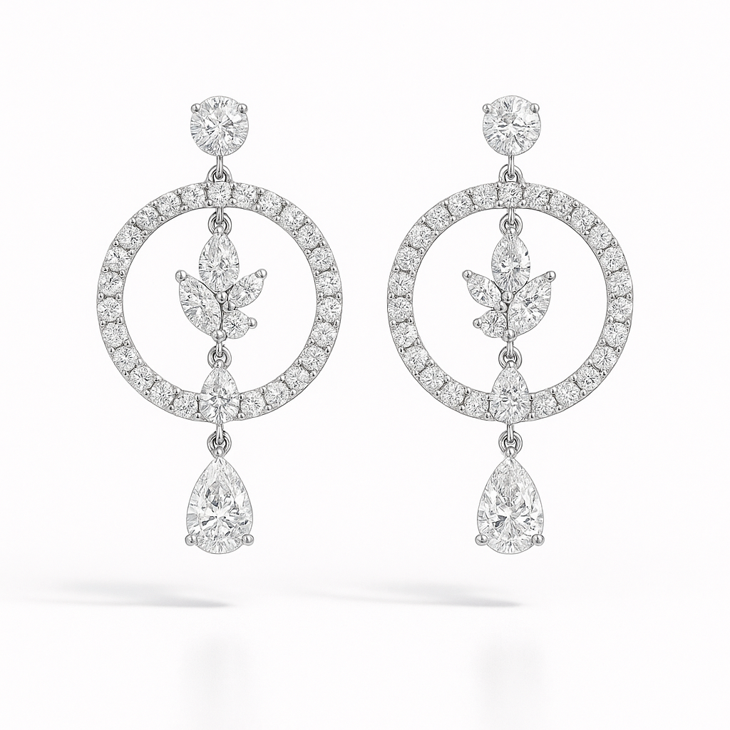 8ct Lab Diamond Halo Circle Drop Earrings | IGI Certified DEF VS+ | 10K Gold