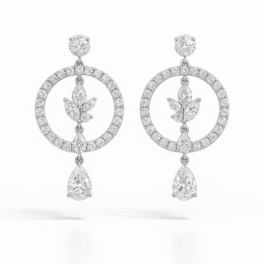 8ct Lab Diamond Halo Circle Drop Earrings | IGI Certified DEF VS+ | 10K Gold