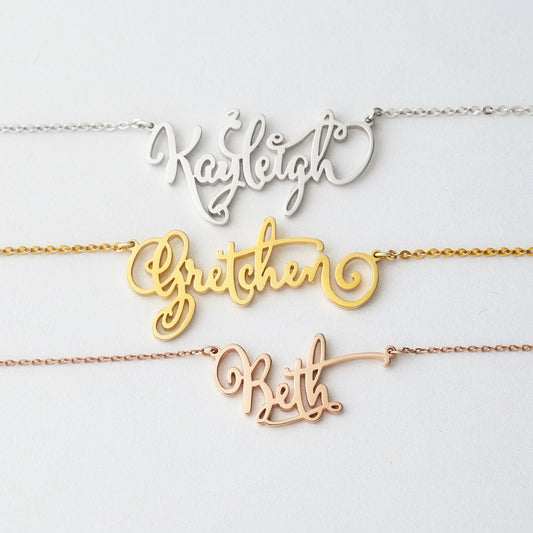 Gold Name Necklace for Teen Girls | Custom Calligraphy Nameplate | Sterling Silver