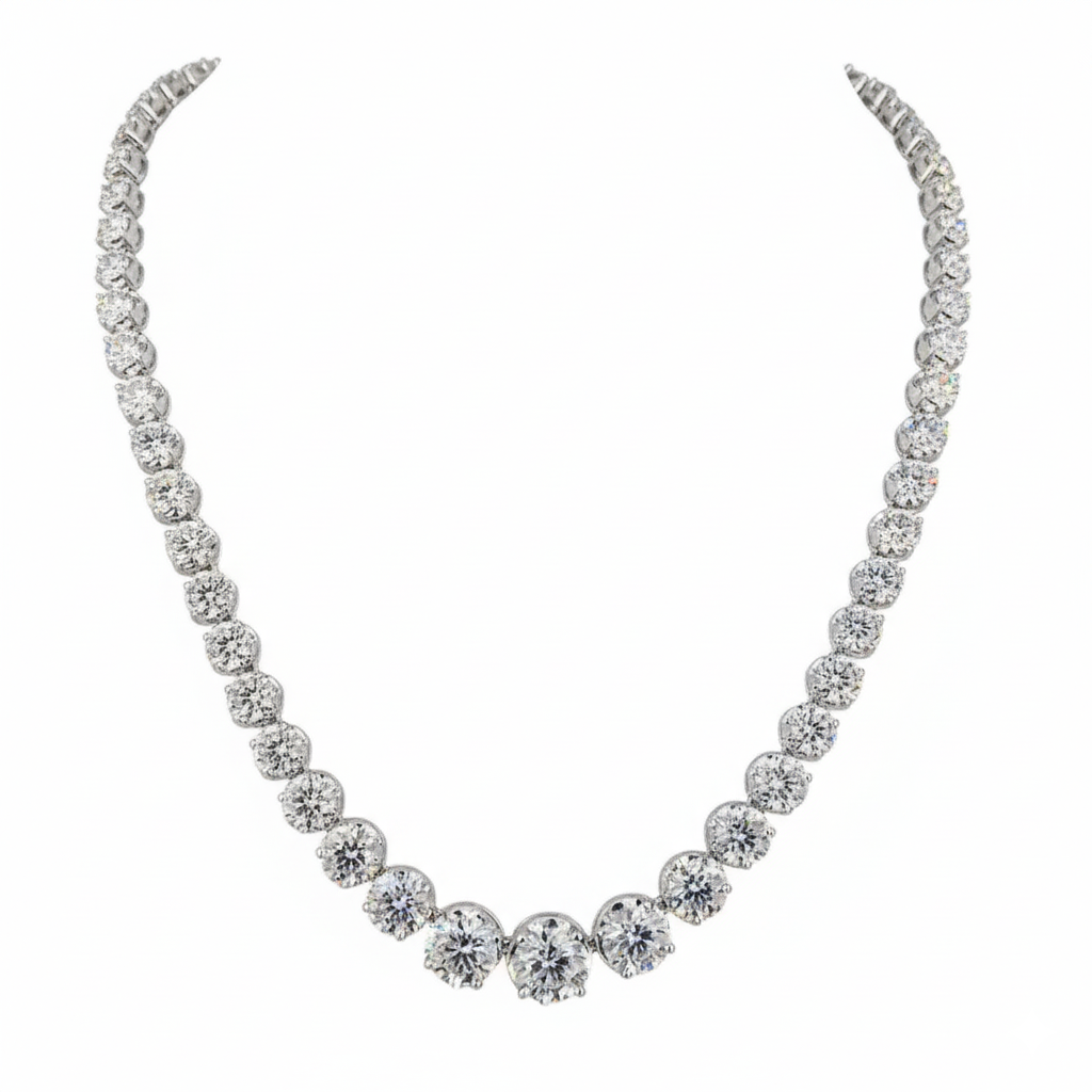 50ct Lab Diamond Tennis Necklace | Graduated Round | IGI Certified VS+ | 10K Gold