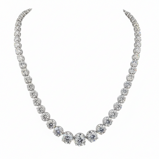 50ct Lab Diamond Tennis Necklace | Graduated Round | IGI Certified VS+ | 10K Gold