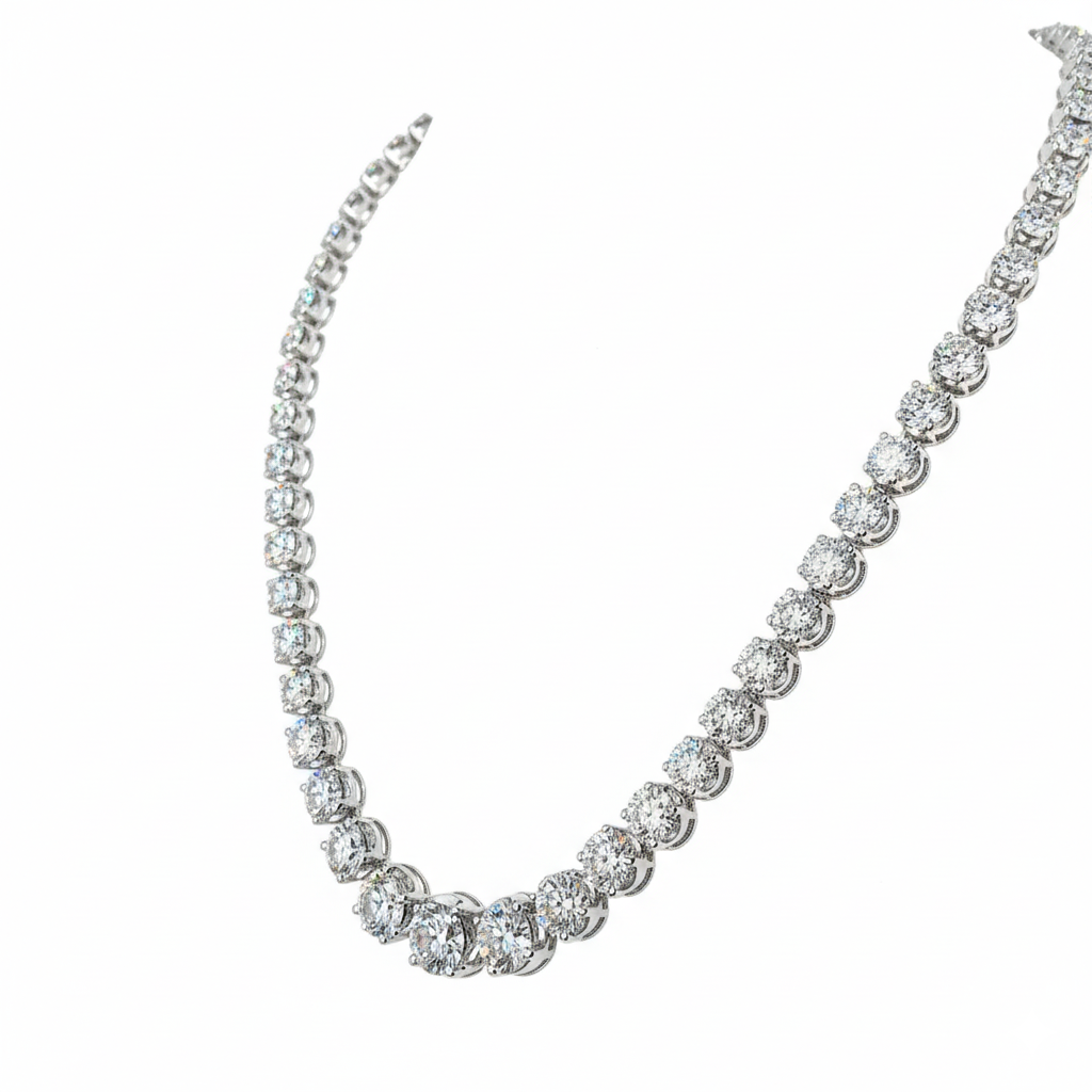50ct Lab Diamond Tennis Necklace | Graduated Round | IGI Certified VS+ | 10K Gold
