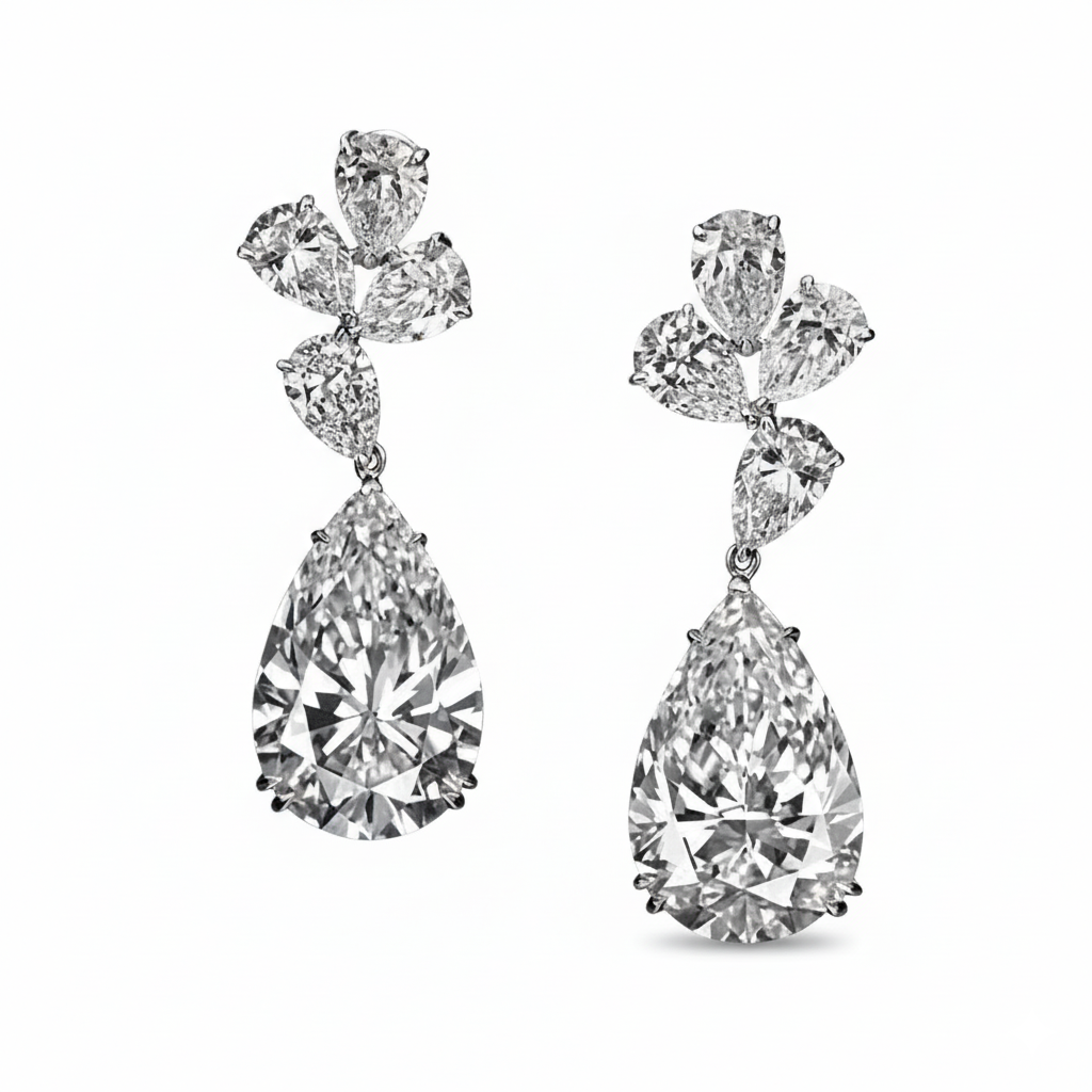 9.6ct Lab Diamond Pear Drop Cluster Earrings | IGI Certified DEF VS+