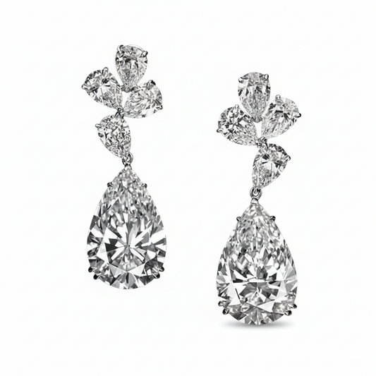 9.6ct Lab Diamond Pear Drop Cluster Earrings | IGI Certified DEF VS+
