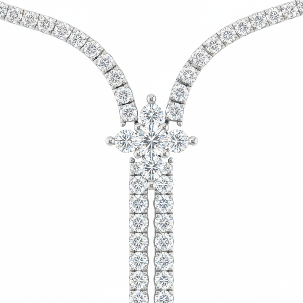 12ct Lab Diamond Y Drop Lariat Tennis Necklace | IGI Certified | 10K Gold