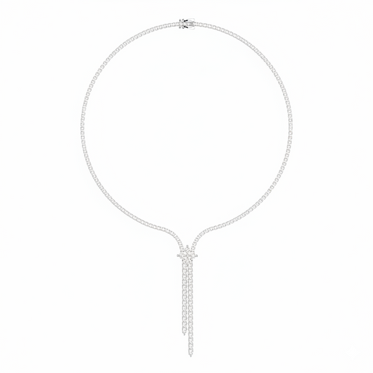 12ct Lab Diamond Y Drop Lariat Tennis Necklace | IGI Certified | 10K Gold
