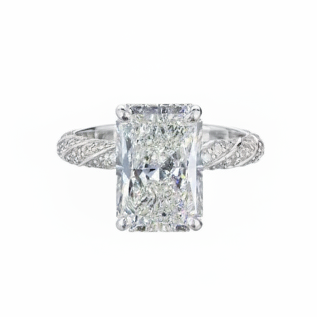 Women's 5ct Radiant Cut Lab Diamond Engagement Ring | Pavé Band | 10K Gold