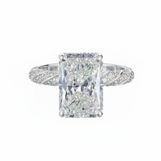Women's 5ct Radiant Cut Lab Diamond Engagement Ring | Pavé Band | 10K Gold