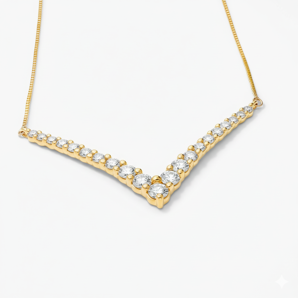 5ct Lab Diamond V Necklace | Graduated Round Brilliant | IGI Certified | 10K Gold
