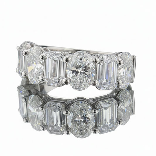 4.9ct Lab Diamond Ring | Oval & Emerald Half Eternity | IGI Certified | 10K Gold
