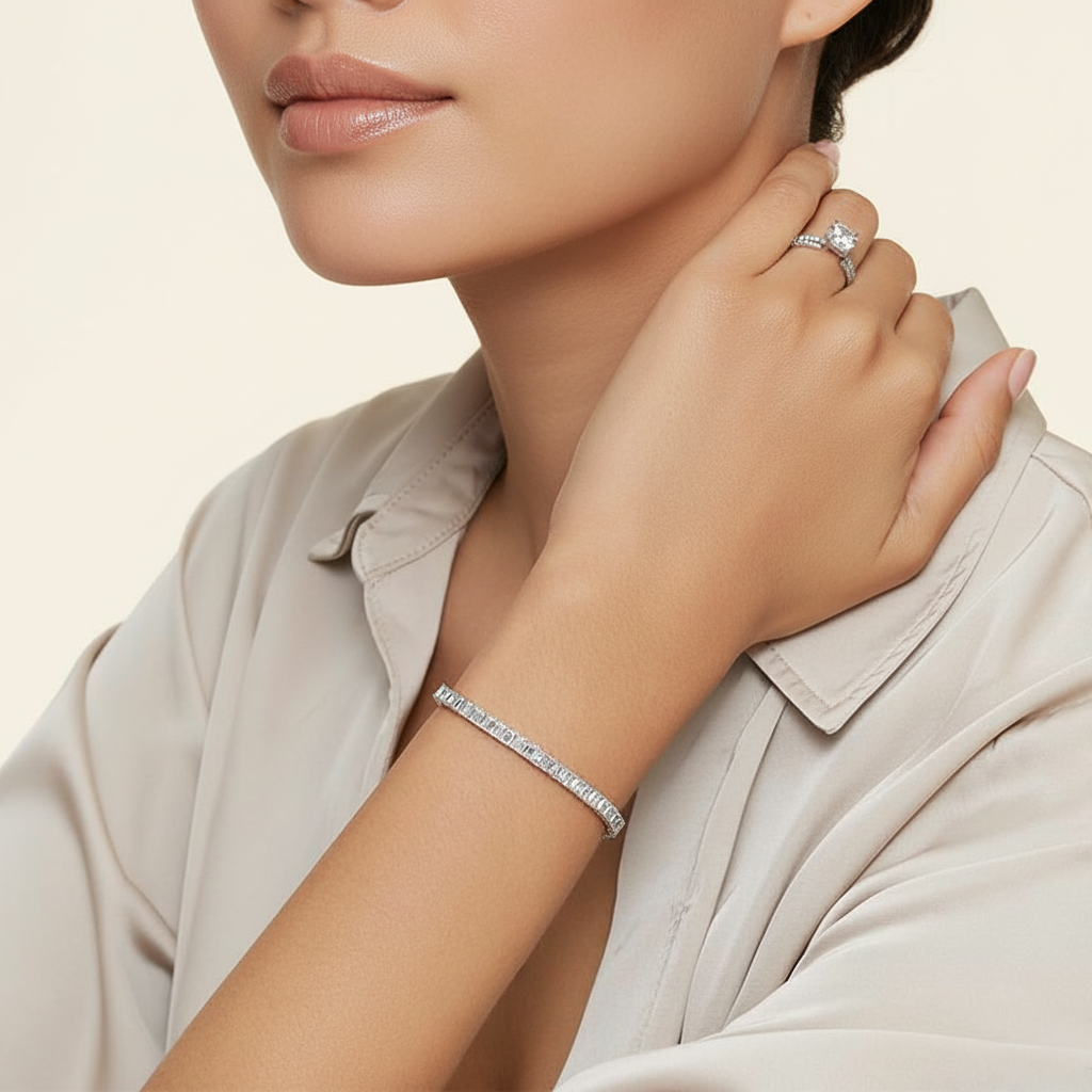 5ct Lab Diamond Tennis Bracelet | Emerald Cut | IGI Certified VS | 10K Gold