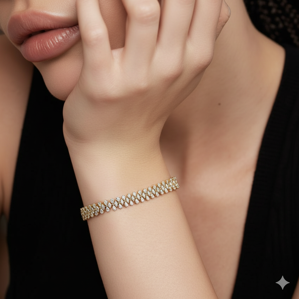 9.33ct Lab Diamond Tennis Bracelet | Three Row Pear Cut | IGI Certified | 10K Gold