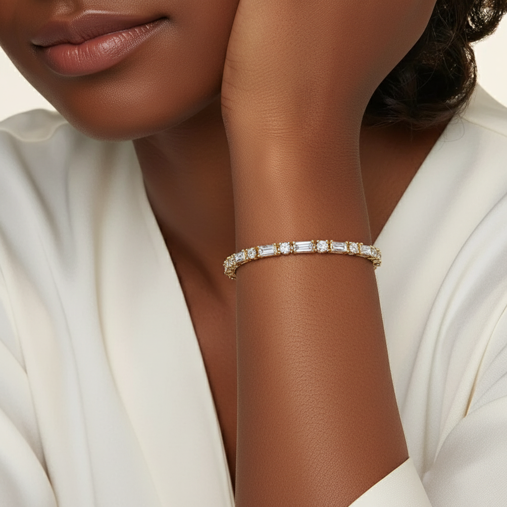 5ct Lab Diamond Tennis Bracelet | Baguette & Round Cut | IGI Certified | 10K Gold