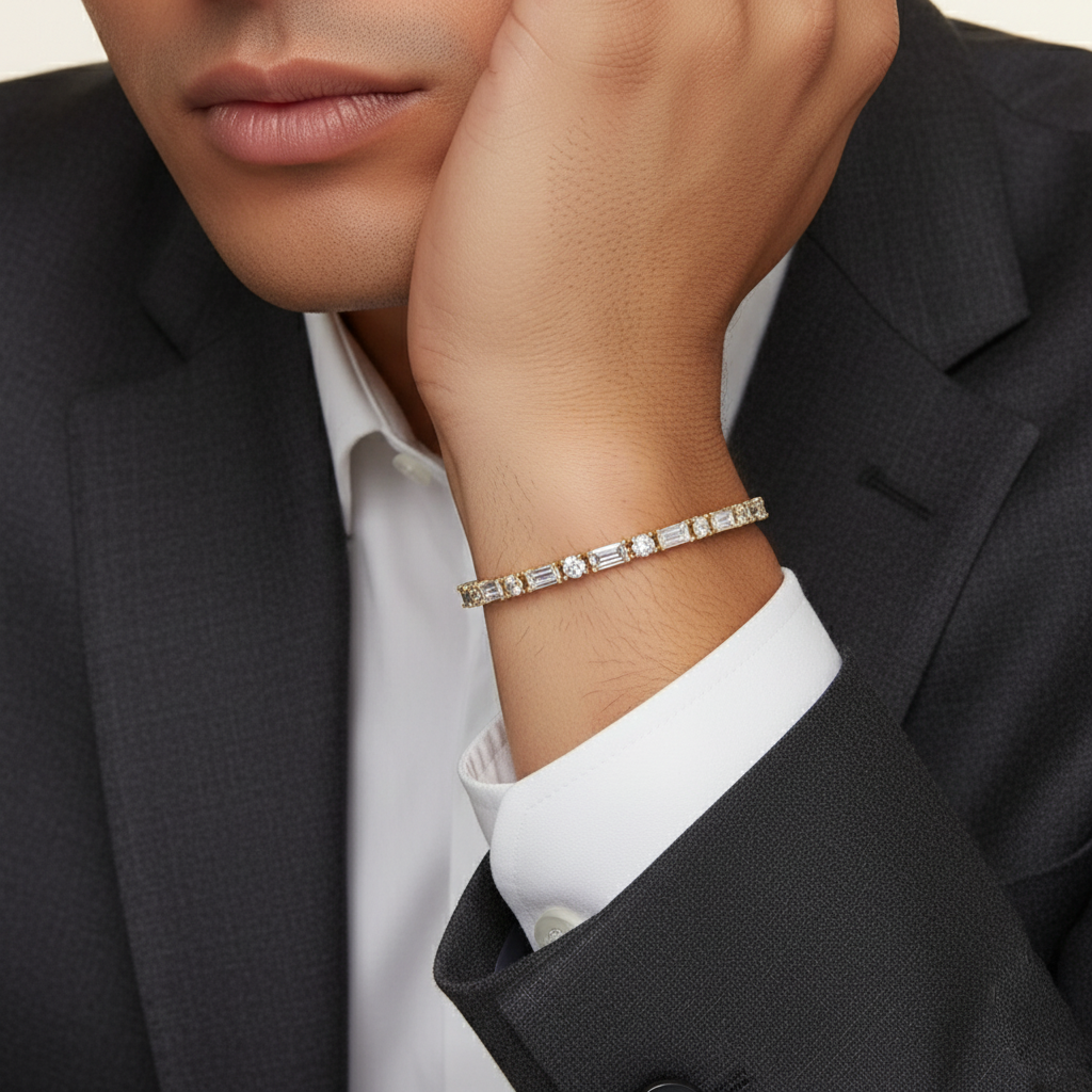 5ct Lab Diamond Tennis Bracelet | Baguette & Round Cut | IGI Certified | 10K Gold