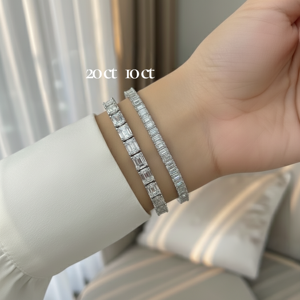 5ct Lab Diamond Tennis Bracelet | Emerald Cut | IGI Certified VS | 10K Gold
