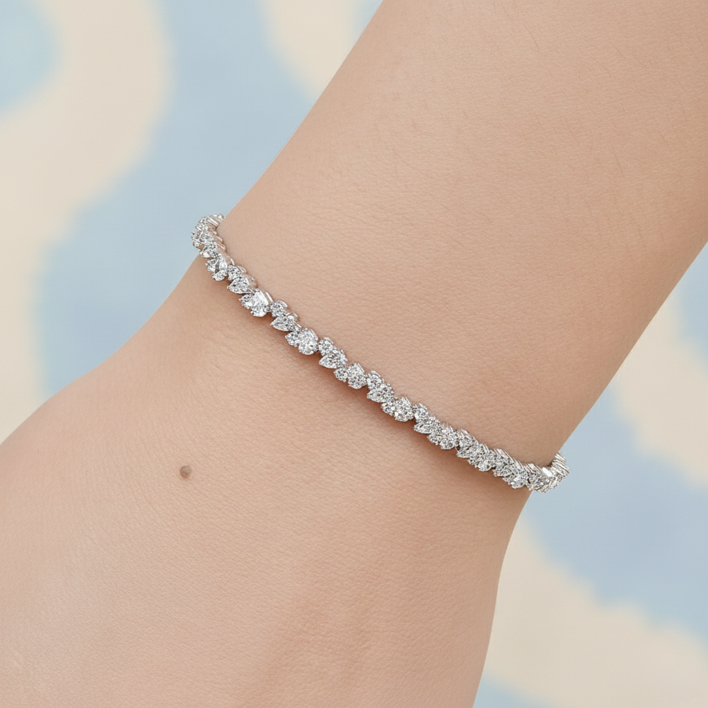 5ct Lab Diamond Tennis Bracelet | Round & Pear Cut | IGI Certified VS | 10K Gold