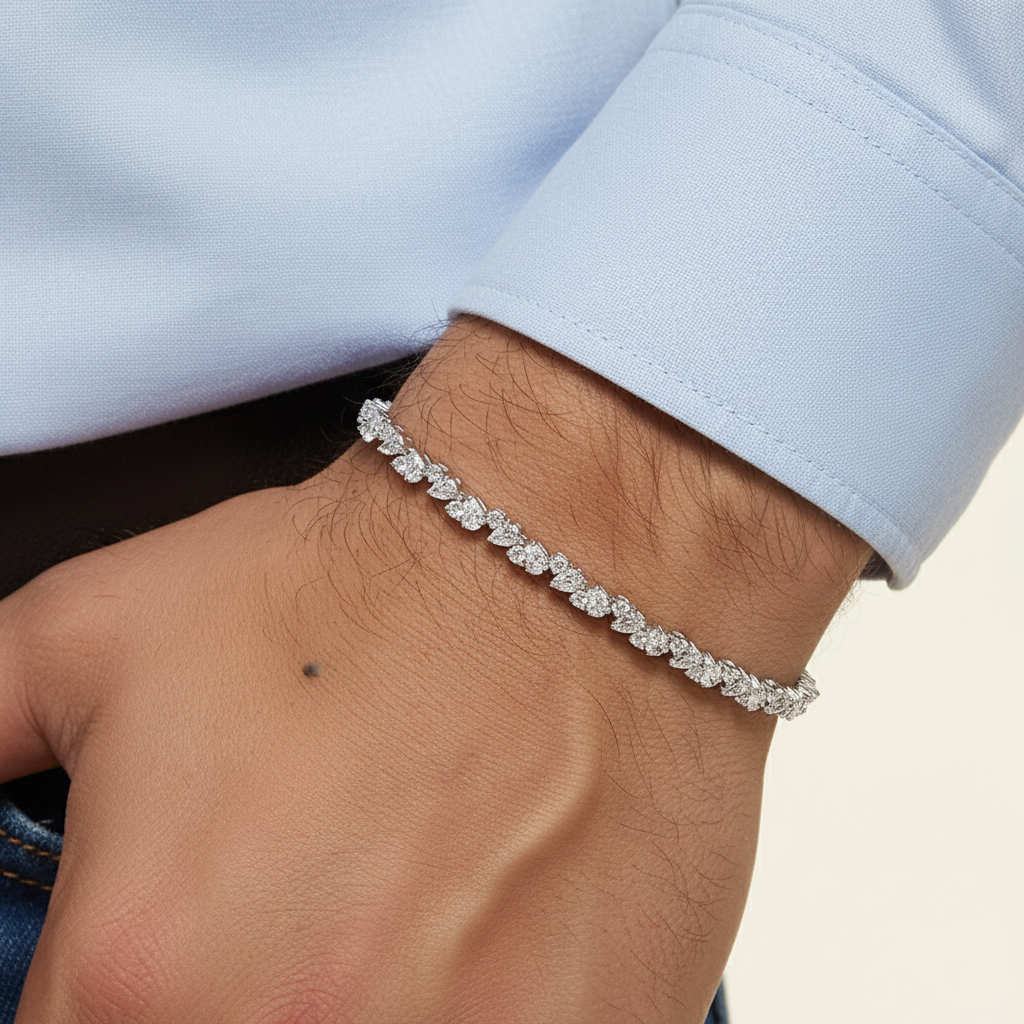 5ct Lab Diamond Tennis Bracelet | Round & Pear Cut | IGI Certified VS | 10K Gold