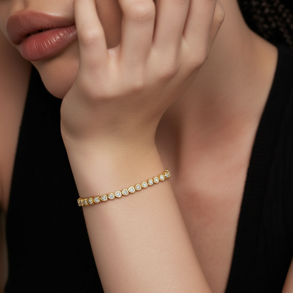 5ct Lab Diamond Tennis Bracelet | Heart Cut | IGI Certified VS | 14K Gold