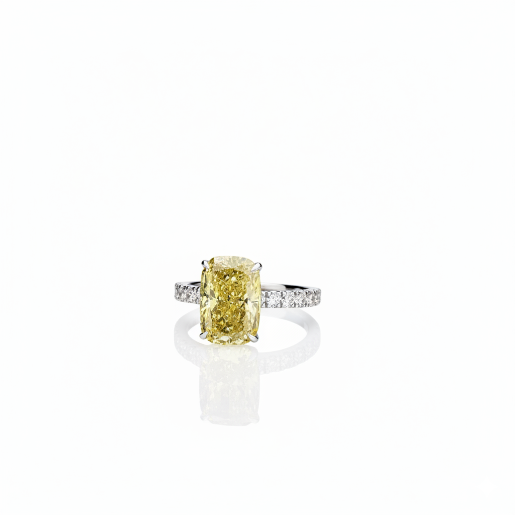 Women's 4.59ct Fancy Vivid Yellow Cushion Diamond Ring | 10K Gold