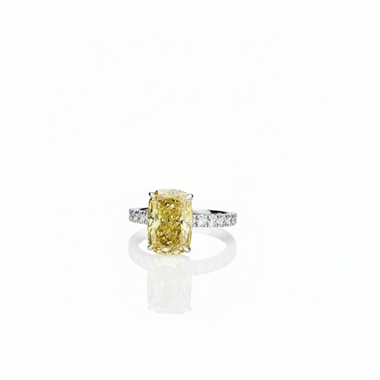 Women's 4.59ct Fancy Vivid Yellow Cushion Diamond Ring | 10K Gold