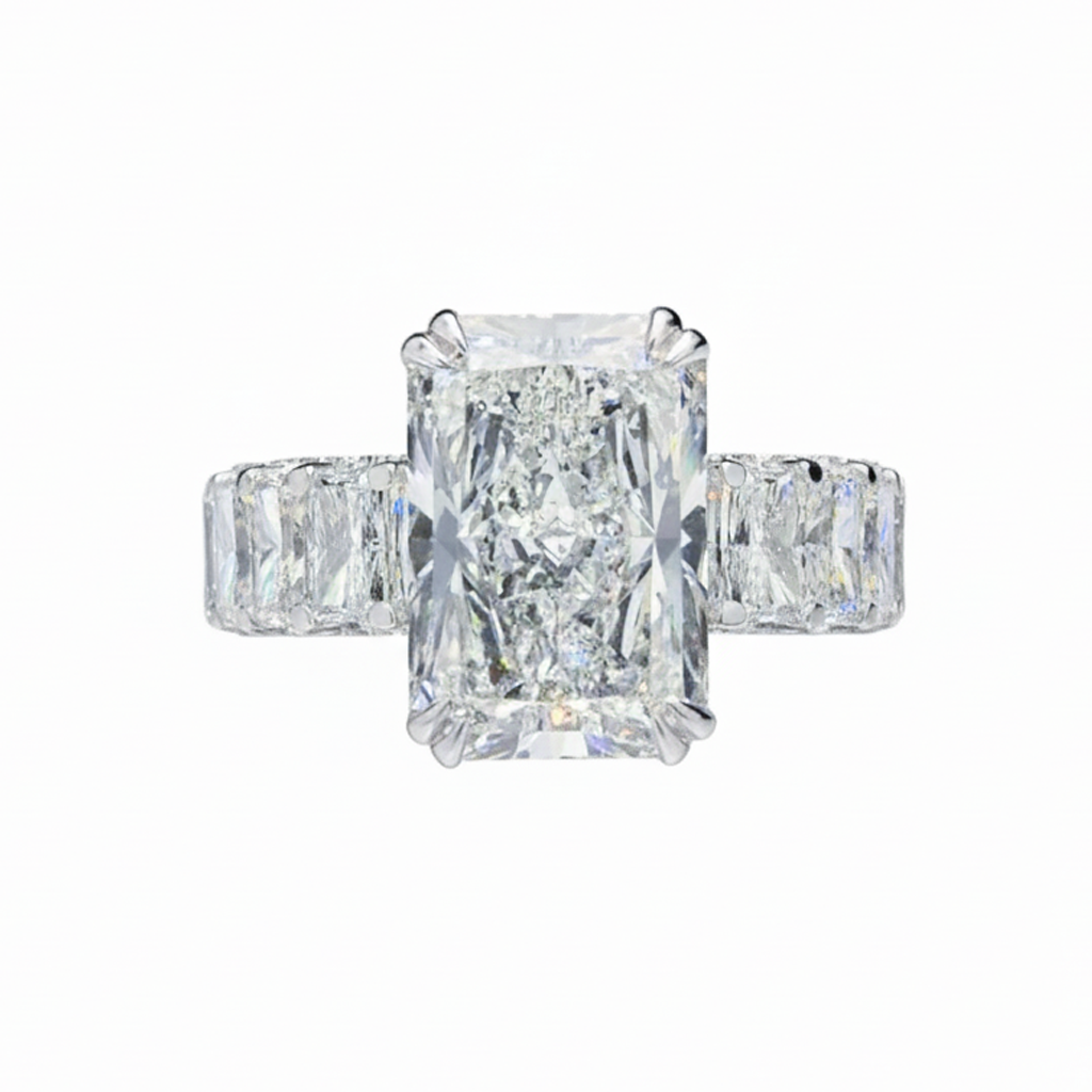 Women's 4ct Cushion Cut Lab Diamond Ring | Emerald Side Stones | 10K Gold