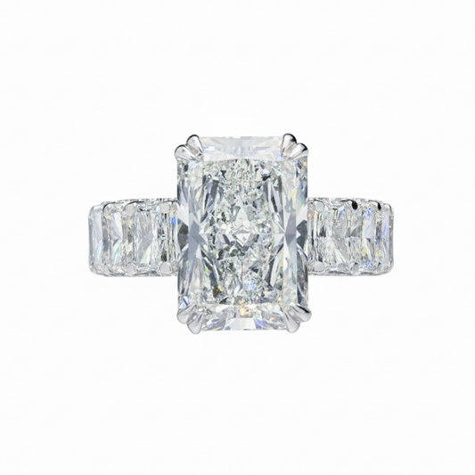 Women's 4ct Cushion Cut Lab Diamond Ring | Emerald Side Stones | 10K Gold
