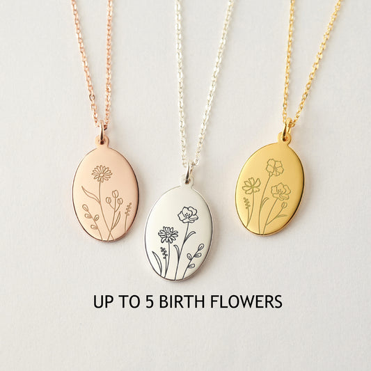 Birth Month Flower Necklace | Personalized Mom Necklace with Family Flowers