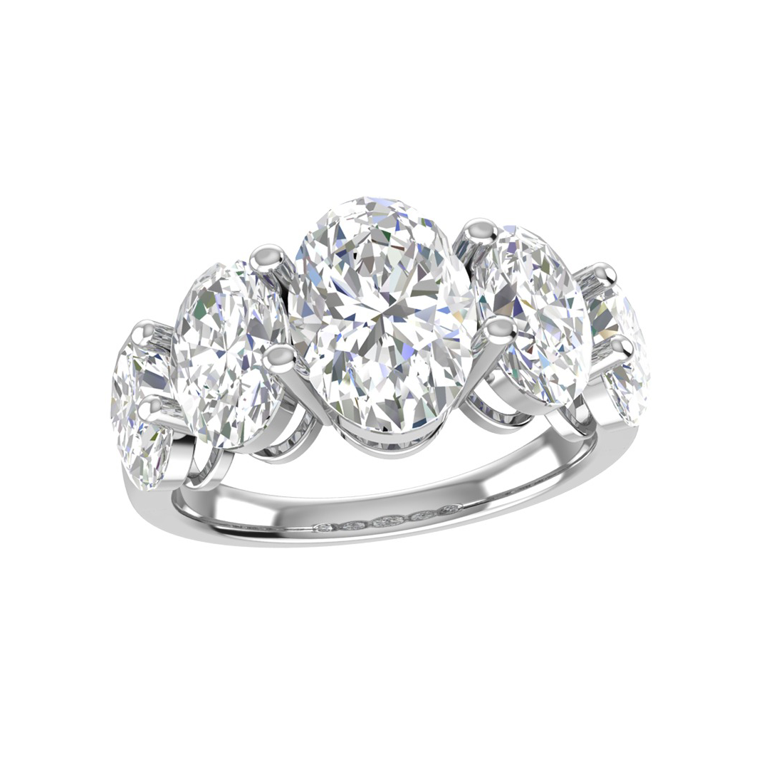 8.5ct Lab Diamond Ring | Oval Five Stone | IGI Certified VS+ DEF | 10K Gold