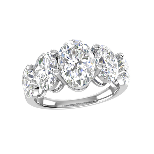8.5ct Lab Diamond Ring | Oval Five Stone | IGI Certified VS+ DEF | 10K Gold