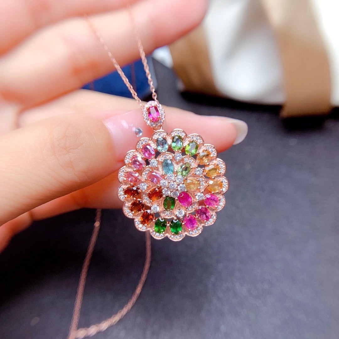 LuxeJewels™ CandyBloom Tourmaline Pendant Necklace | Vibrant Luxury