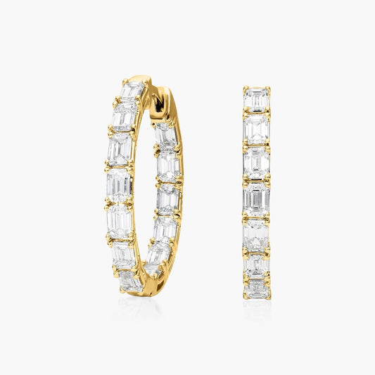 6ctw Lab Diamond Hoop Earrings | Baguette Emerald Cut | IGI Certified | 10K Gold