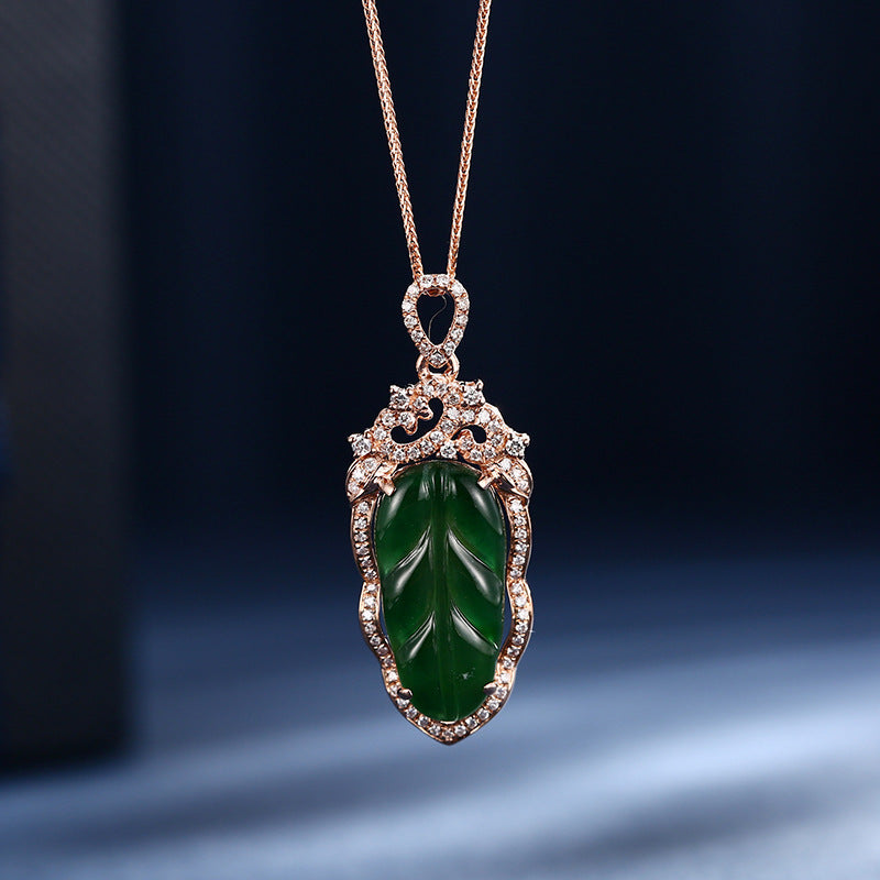 18K Gold Inlaid Emerald Necklace with Diamond Details | Ethnic Luxury