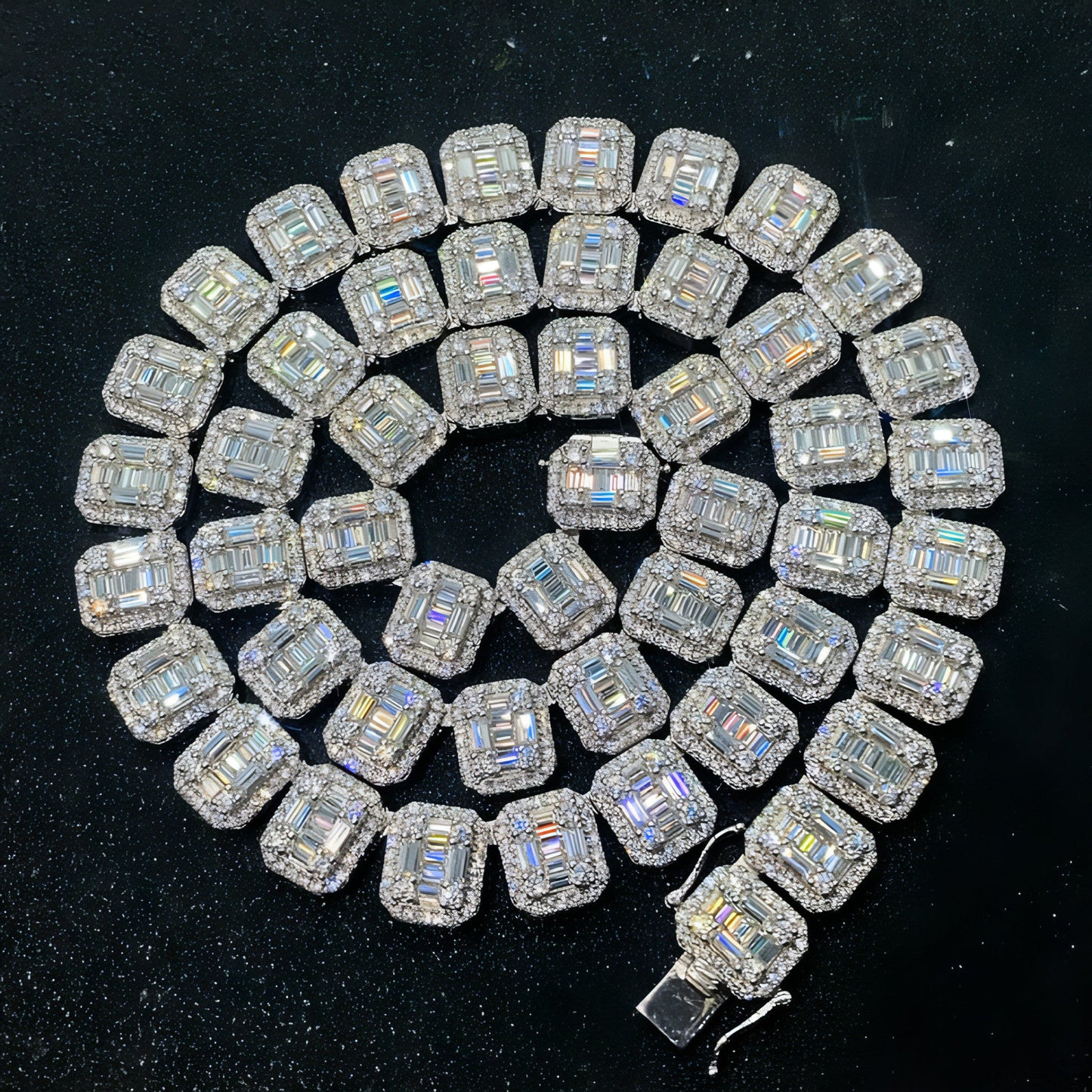 S925 Silver Rectangular Moissanite Cuban Link Chain | Sophisticated Luxury