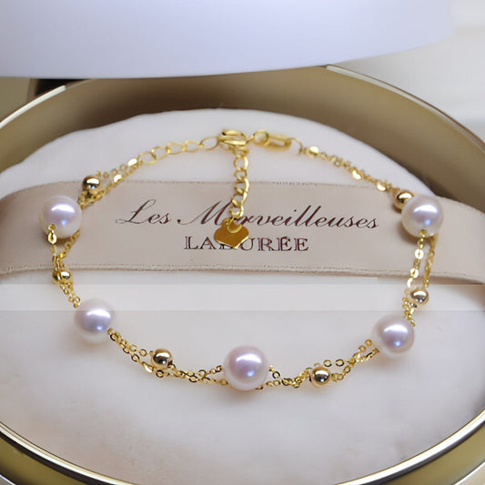 18K Gold Seawater Pearl Adjustable Double-Layer Bracelet | Ocean Luxury