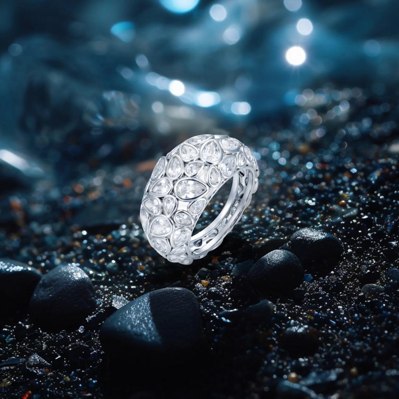 5.4ct Lab Diamond Dome Ring | Pear Bezel Set | IGI Certified VVS1 | 10K Gold