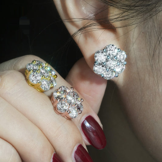 LuxeJewels™ BloomAura Moissanite Flower Earrings | Sterling Silver