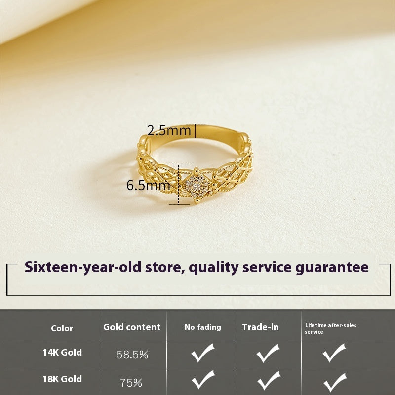 Pure 18K Gold Wide Fashion Ring | Jinrege Light Luxury Collection
