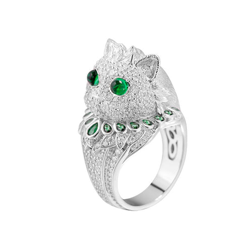 LuxeJewels™ EmeraldWhisker Sterling Designer Ring | Artisan Luxury