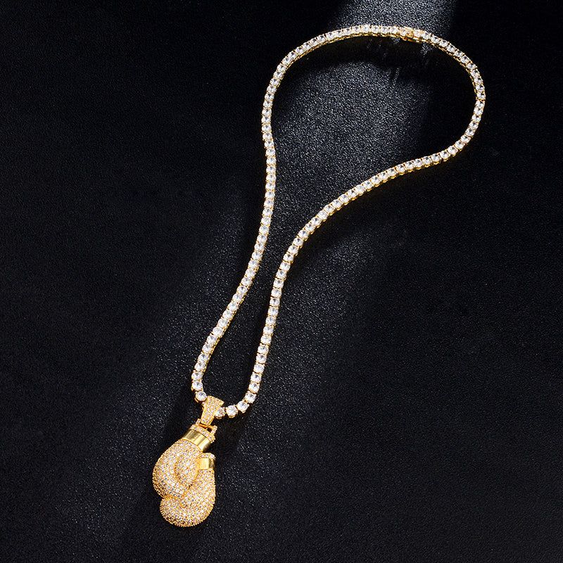 7ct Lab Diamond Boxing Gloves Pendant & Chain | IGI Certified VS | 10K Gold